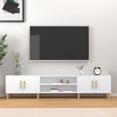 Vidaxl – Meuble TV blanc 180x31,5x40 cm – Bois d'ingénierie – 4 compartiments – Design épuré pour décoration moderne