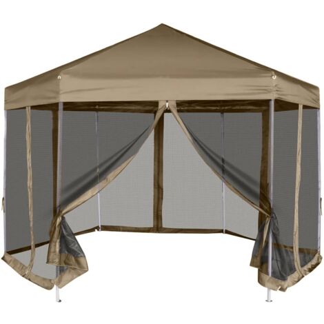 Chapiteau hexagonal et parois latérales 3,6x3,1 m taupe 220g/m² vidaXL