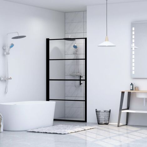 Vidaxl – Porte de douche en verre trempé 91x195 cm noir – Épaisseur 5 mm – Cadre en aluminium ajustable – Poignée en acier inoxydable (1/5)