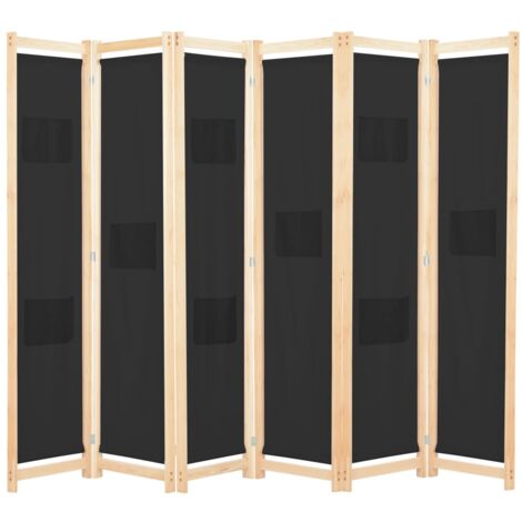 Cloison de séparation 6 panneaux Noir 240 x 170 x 4 cm Tissu vidaXL