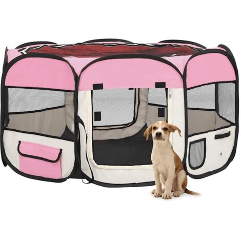 Parc pliable pour chien avec sac de transport Rose 125x125x61cm vidaXL