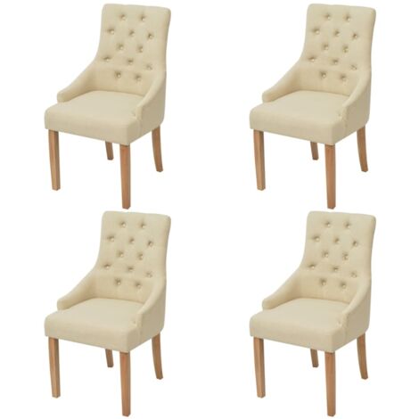 Vidaxl – Lot de 4 chaises à manger crème en tissu – Pieds en bois de chêne – Confort rembourré – Dimensions 52x60x95,5 cm (1/7)