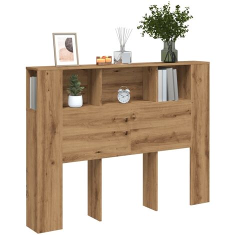 Vidaxl – Tête de lit chêne artisanal 140x18,5x102,5 cm – 5 compartiments pratiques – Fixation murale incluse – Facile à nettoyer (1/5)