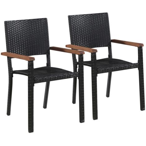 Vidaxl – Chaise de jardin lot de 2 en résine tressée – Accoudoirs en bois d'acacia – Résistante à l'eau – Dimensions 56x55x88 cm