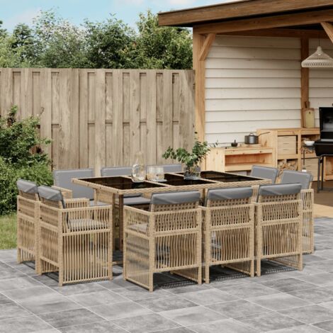 Vidaxl – Ensemble table et chaises de jardin 11 pcs – Résine tressée beige et noir – Coussins épais amovibles – Dossier rabattable pour rangement compact (1/5)