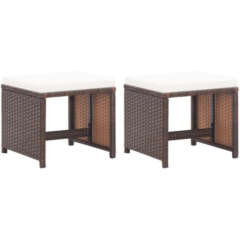 Vidaxl – Lot de 2 tabourets de jardin avec coussins – Résine tressée marron – Dimensions 41x41x35 cm – Épaisseur coussin 5 cm