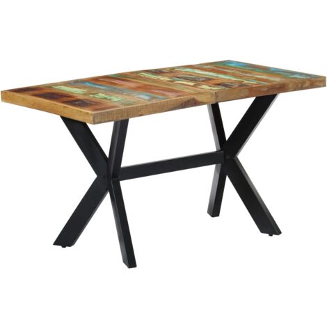 Vidaxl – Table de salle à manger en bois de récupération massif 140x70x75 cm – Style vintage industriel – Pieds en acier – Assemblage facile (1/6)