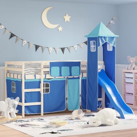 Vidaxl – Rideaux pour lit mezzanine avec tour bleu 100% polyester – Dimensions rideaux 100x75cm, 60x75cm, 34x75cm – Tour 44,5x43x190,5cm