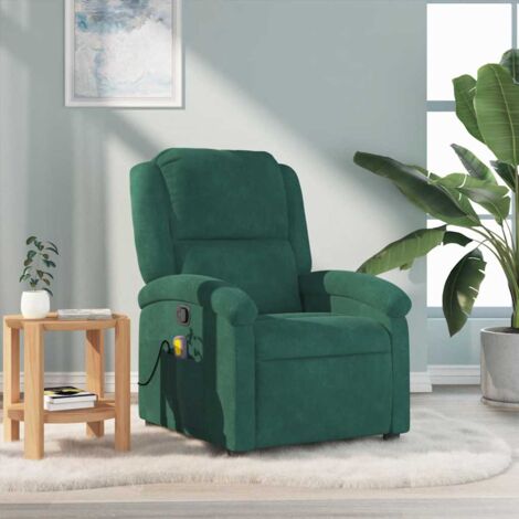 Vidaxl – Fauteuil inclinable vert foncé en velours – Massage par vibrations 6 points – Dimensions 71x86,5x99,5 cm – Charge max 110 kg