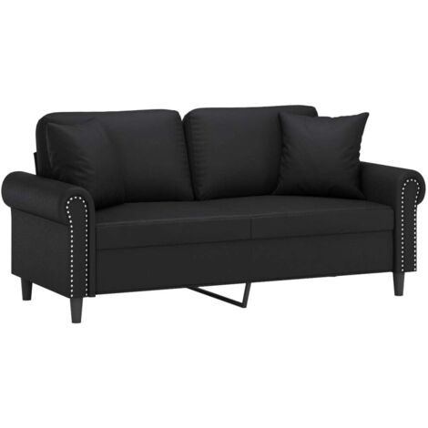 Vidaxl – Canapé droit 2 places noir 140cm similicuir – Oreillers décoratifs inclus – Confort optimal avec rembourrage mousse (1/5)
