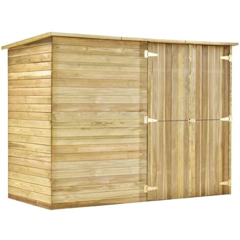 Vidaxl – Abri de jardin 232x110x170 cm en pin imprégné – Résistant aux intempéries – Double porte pour accès facile – Idéal pour vélos et matériel de jardin (1/8)