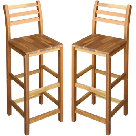 Vidaxl – Lot de 2 tabourets de bar en bois d'acacia massif – Hauteur d'assise 75 cm – Finition à l'huile pour usage intérieur et extérieur