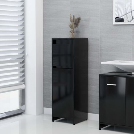 Vidaxl – Armoire murale de salle de bain noir 30x30x95 cm – Aggloméré robuste – 2 compartiments et 1 tiroir – Fixation murale incluse
