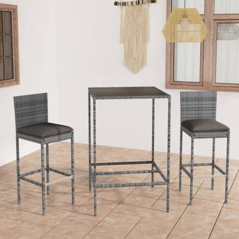 vidaXL 3 Piece Garden Bar Set with Cushions Poly Rattan Grey (313436+313459) (1/5)