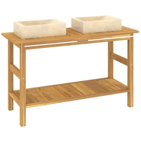 vidaXL Armoire de salle de bain et lavabos en marbre crème Teck massif (1/5)