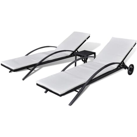 Vidaxl – Transat en résine tressée noire avec table – 2 chaises longues réglables – Coussins amovibles – Dimensions 200x65x39cm