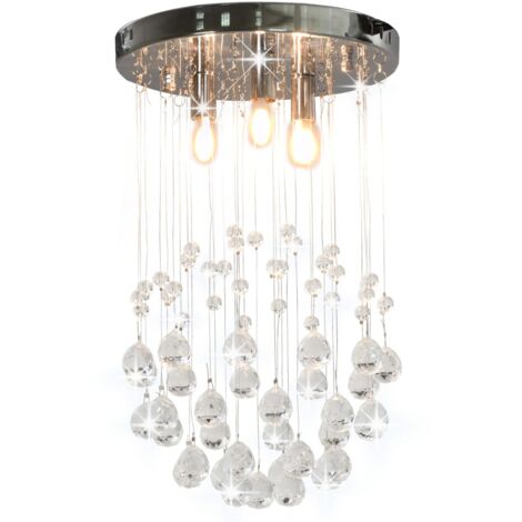 Vidaxl – Plafonnier en métal argenté avec perles acryliques – Sphère 3 ampoules G9 – Dimensions 25x40cm – Tension 230V (1/5)