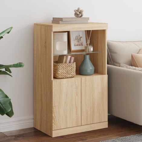 Vidaxl – Buffet moderne avec lumières LED – Chêne sonoma – 60,5 x 37 x 100 cm – Bois d'ingénierie durable – Grand espace de rangement