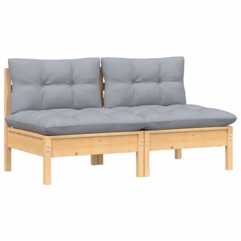Vidaxl – Canapé de jardin 2 places en pin massif – Coussins gris confortables – Design modulaire flexible – Pour configurations personnalisées
