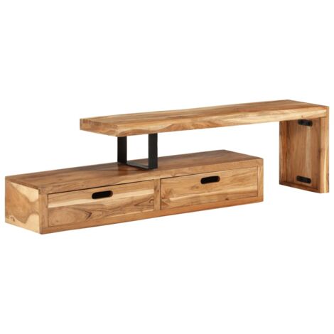 Vidaxl – Meuble TV en bois d'acacia massif – Dimensions 112x30x40cm – Finition naturelle – Grand espace de rangement – Style antique