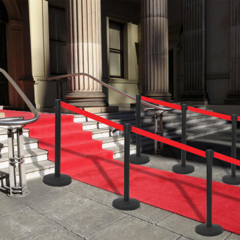Colonnes avec bandes 4 pcs Barrière d'aéroport Fer Noir vidaXL