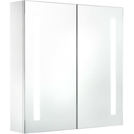 Vidaxl – Armoire murale de salle de bain à miroir LED 60x14x62 cm – 2 portes – 3 étagères – MDF mélaminé – Éclairage USB 5V