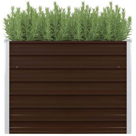 Vidaxl – Jardinière surélevée marron 100x100x77 cm – Acier galvanisé – Fond ouvert pour drainage optimal – Sécurisée avec bords repliés