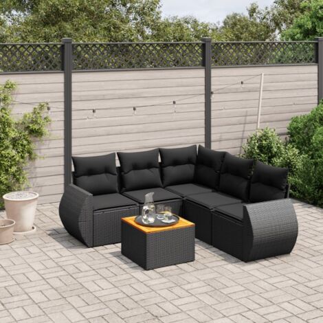 vidaXL Salon de jardin 6 pcs avec coussins noir résine tressée (1/3)