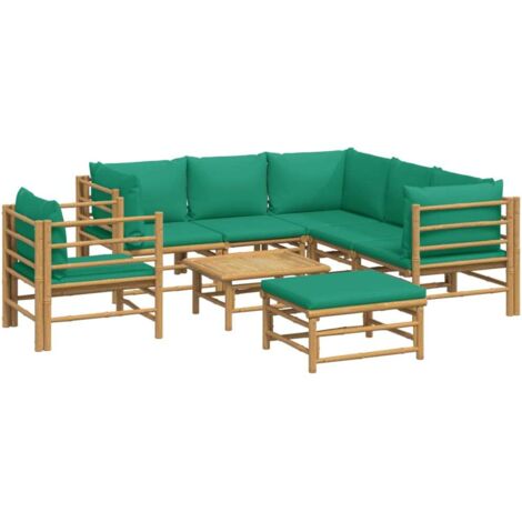 vidaXL Salon de jardin 8 pcs avec coussins vert bambou