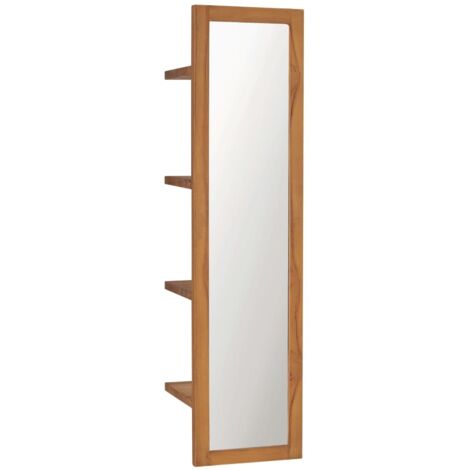 vidaXL Miroir mural avec étagères 30x30x120 cm Bois de teck massif (1/5)