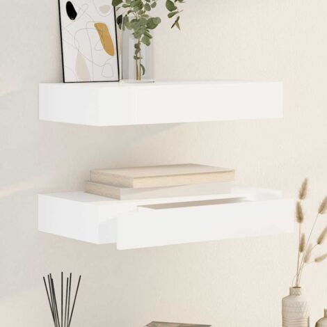 Vidaxl – Étagère murale avec tiroirs 2 pcs – MDF blanc finition mate – Système de montage invisible – Dimensions 48 x 25 x 8 cm