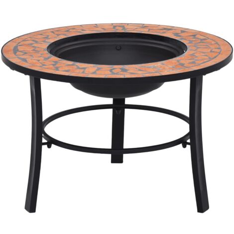 Vidaxl – Foyer mosaïque en terre cuite 68 cm – Cheminée à bois avec support à trois pieds – Acier et céramique – Pour brûler bois et charbon de bois (1/6)