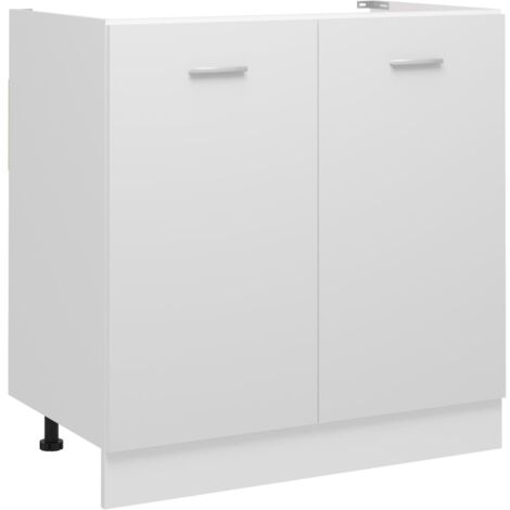 Vidaxl – Armoire de plancher d'évier blanc 80x46x81,5 cm – Matériau aggloméré – 2 portes – Étagère intégrée – Fixation murale incluse