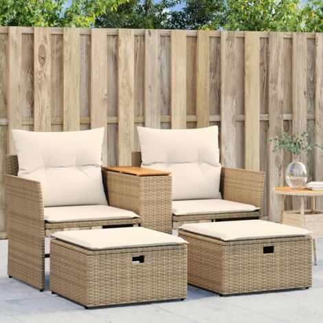 Vidaxl – Canapé de jardin 2 places avec tabourets – Résine tressée beige – Housse amovible et lavable – Table centrale intégrée (1/5)