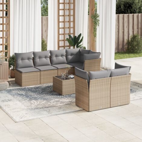 vidaXL Salon de jardin avec coussins 8 pcs beige résine tressée (1/3)