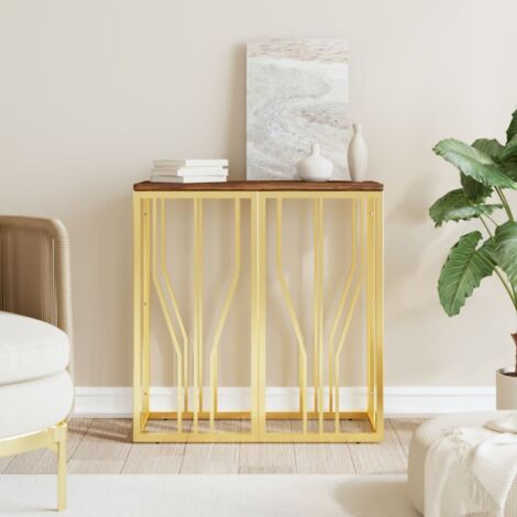 Table console doré acier inoxydable et bois massif récupération vidaXL