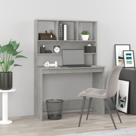 Vidaxl – Bureau droit avec étagères 102x45x148 cm – Bois d'ingénierie – Couleur gris béton – Résistant à l'humidité et facile à nettoyer