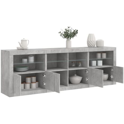 Vidaxl – Buffet gris béton 202x37x67 cm avec lumières LED RVB – Bois d'ingénierie et verre – Espace de rangement moderne (1/5)