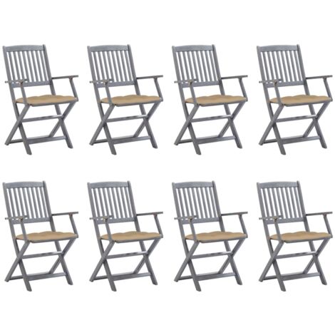 vidaXL Chaises pliables d'extérieur lot de 8 et coussins Bois d'acacia