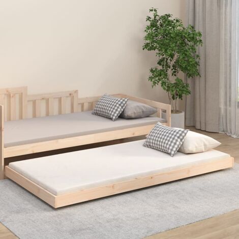Vidaxl – Cadre de lit 90x200 cm en bois de pin massif – Design intemporel – Lattes robustes pour maintien optimal – Roulettes pour déplacement facile (1/6)