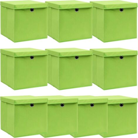 Boîtes de rangement avec couvercles 10pcs Vert 32x32x32cm Tissu vidaXL