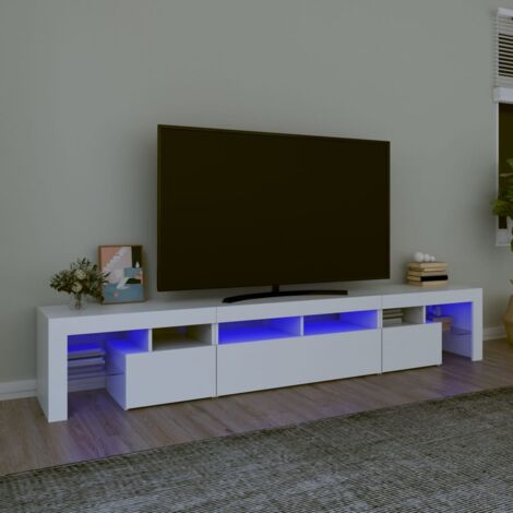Vidaxl – Meuble TV blanc 230x36,5x40 cm – Bois d'ingénierie – Lumières LED RVB – Grand espace de rangement – Design moderne