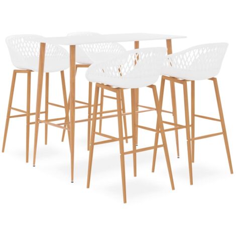 Vidaxl – Ensemble table et chaises bar 5 pièces – Table MDF avec pieds métal – Tabourets ergonomiques en PP – Design moderne blanc