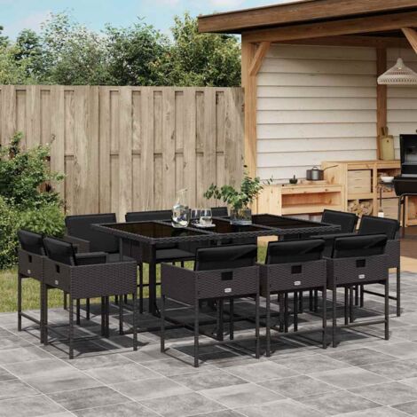 vidaXL Ensemble à manger de jardin 11 pcs coussins noir résine tressée