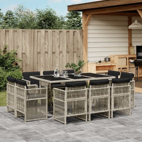 Vidaxl – Ensemble table et chaise de jardin 11 pièces – Résine tressée poly rotin – Coussins épais gris – Table 165x106cm, chaises pliantes - 11pcs