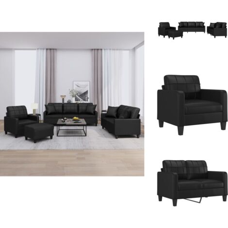 Vidaxl – Ensemble de canapés 4 pcs similicuir noir – Structure robuste en métal et contreplaqué – Oreillers confortables et repose-pied inclus