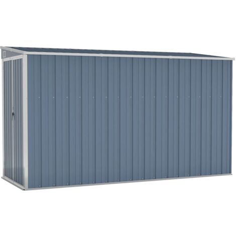 Vidaxl – Abri de jardin mural métal gris 118x288x178 cm – Acier galvanisé – Portes à double ouverture – Résistant aux intempéries – Toit en pente pour écoulement automatique