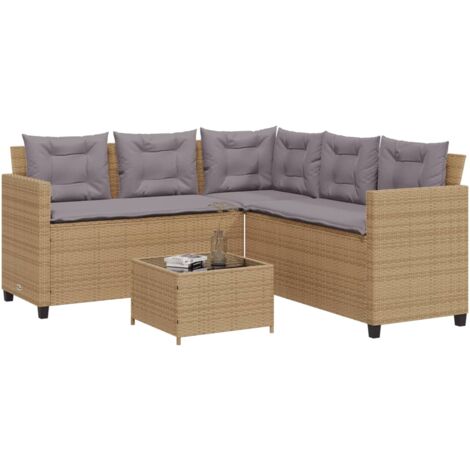 vidaXL Canapé de jardin avec table et coussins en forme de L beige (1/5)