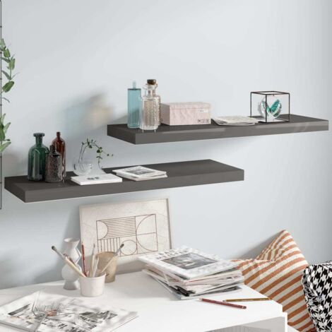 vidaXL Floating Wall Shelves 2 pcs High Gloss Grey 80x23,5x3,8 cm MDF