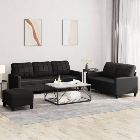 Vidaxl – Ensemble de canapés 3 pcs – 2 places 138x77x80cm et 3 places 198x77x80cm – Similicuir noir facile à nettoyer – Rembourrage confortable (1/5)